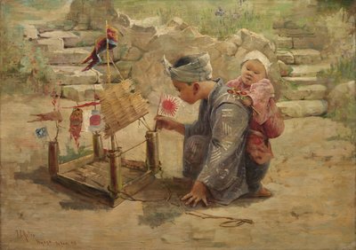 Garçon japonais construisant un navire de guerre, 1895 - J. C. Arter.