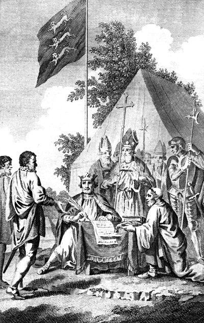Le roi Jean signant la Magna Carta, 1215, 18e siècle - J. Collyer