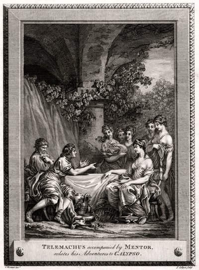 Télémaque accompagné de Mentor, raconte ses aventures à Calypso, 1774 - J. Collyer