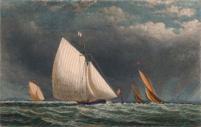 La Régate, Yachts contournant la bouée de drapeau, XIXe siècle - J Godden