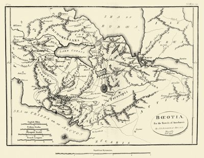 Carte de la Béotie antique - J. J. Barthélemy