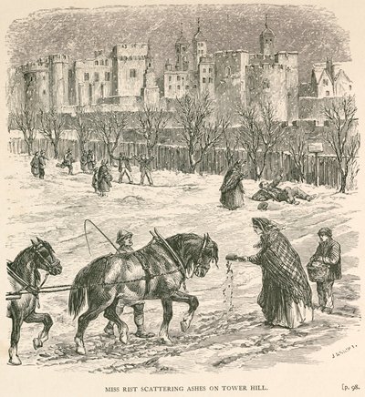 Mlle Rist dispersant des cendres sur Tower Hill, Londres - J Knight