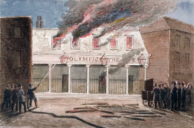 Incendie au Théâtre Olympique, Wych Street, Westminster, Londres, 1849 - J Maund