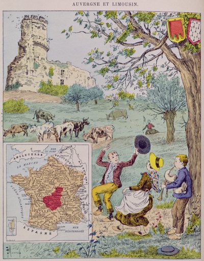 Auvergne et Limousin, illustration pour Le Tour de France par Marie de Grandmaison, 1893 - J. Maurel