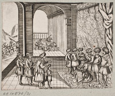 Illustration pour Adam Olearius, "Persianischer Rosenthal von einem Sinnreichen Poeten Schich Saadi [...]", Schleswig 1660 - J. Muller