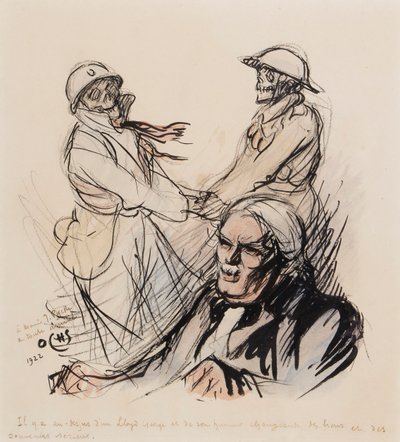 Lloyd George jouant encore les lieux et les souvenirs sérieux de la Première Guerre mondiale en 1922, 1922 (stylo, pinceau, encre et aquarelle sur papier) - J. Ochs