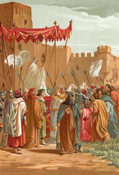 Rencontre de Pétrarque et Guy de Chauliac devant le château des Papes à Avignon - J. Serra