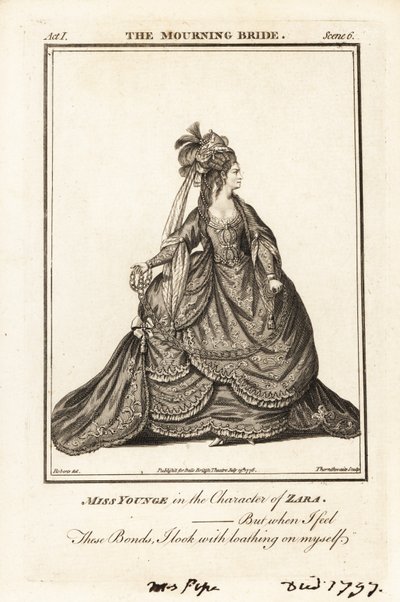 Miss Elizabeth Younge dans le rôle de Zara dans The Mourning Bride de William Congreve - J. Thornthwaite