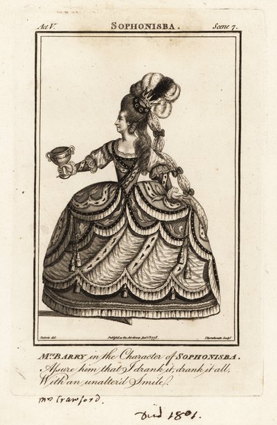 Mme Ann Barry dans le rôle de Sophonisba dans Sophonisba de James Thomson - J. Thornthwaite