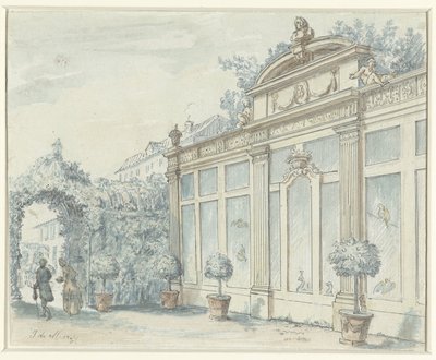 Vue dans un jardin français avec un homme et une dame - J. de Marsy