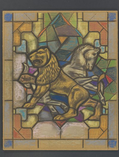 Conception pour un vitrail avec un lion et un cheval - Jaap Weyand