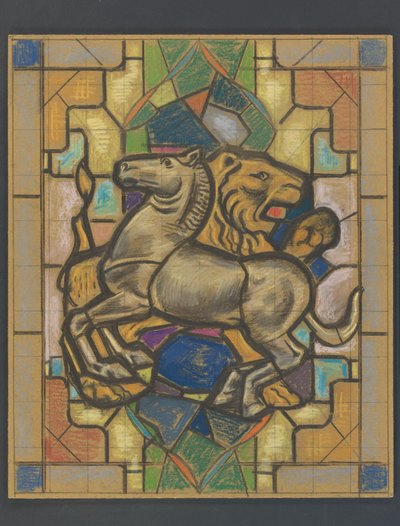 Conception pour un vitrail avec un cheval et un lion - Jaap Weyand