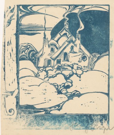 Maison avec cheminées fumantes dans un paysage vallonné - Jac Jongert (signed by artist)