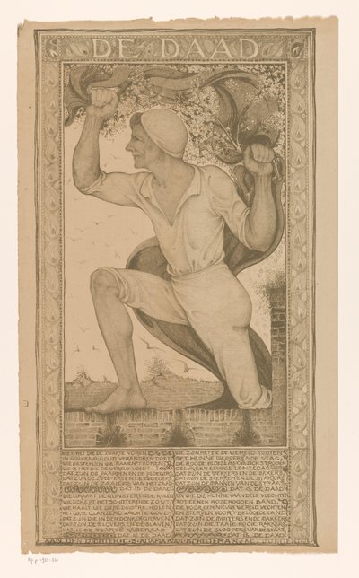 Homme avec bannière et branche de fleurs - Jac Jongert