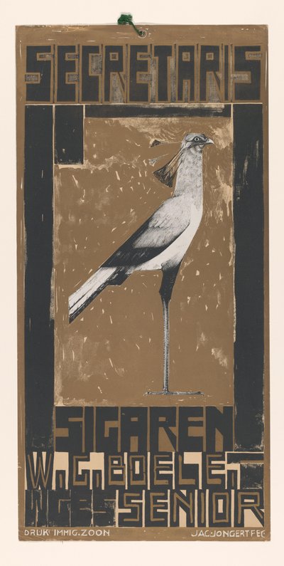 Affiche pour Secretaris-Sigaren, avec oiseau - Jac Jongert