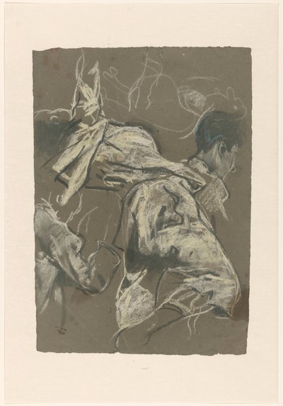 Études de draperies et une tête - Jac van Looij