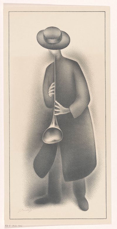 Musicien de rue avec un instrument à vent - Jacob Bendien (signed by artist)