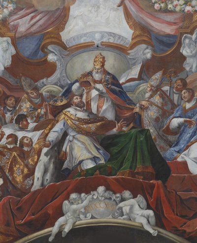 Le couronnement impérial de Charlemagne par le pape Léon III en 800, 1724 - Jacob Carl Stauder