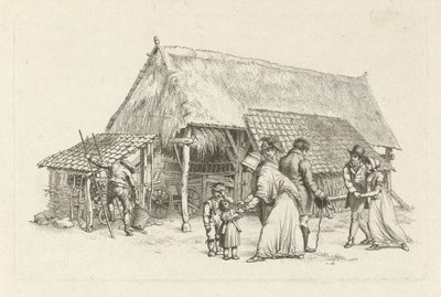 Groupe devant une grange (Études gravées) - Jacob Ernst Marcus