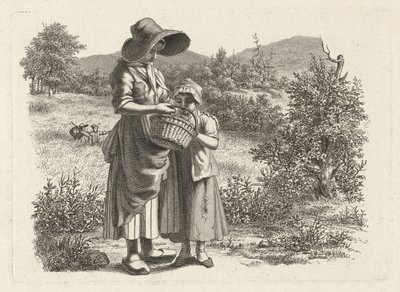 Jeune femme et enfant regardant dans un panier (Études gravées) - Jacob Ernst Marcus