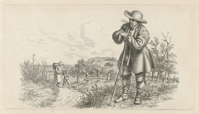 Homme appuyé sur un bâton et femme avec enfant sur un chemin (Études gravées) - Jacob Ernst Marcus