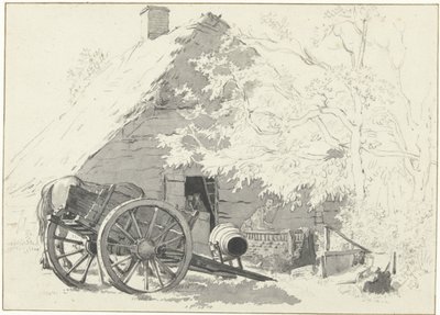 Chariot de lait avec cheval devant une ferme - Jacob Ernst Marcus