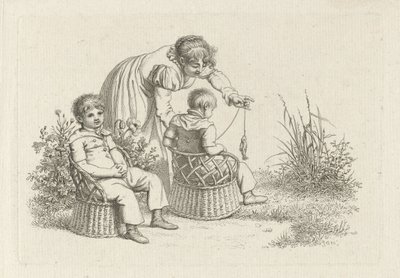 Femme avec deux enfants sur des chaises - Jacob Ernst Marcus
