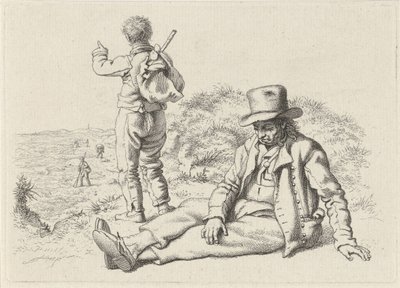 Homme assis et homme debout sur une plage (Etudes gravées) - Jacob Ernst Marcus