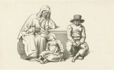Vieille femme assise et deux enfants - Jacob Ernst Marcus