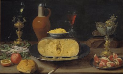 Nature morte de petit déjeuner avec fromage et verres à pied - Jacob  Foppens van Es