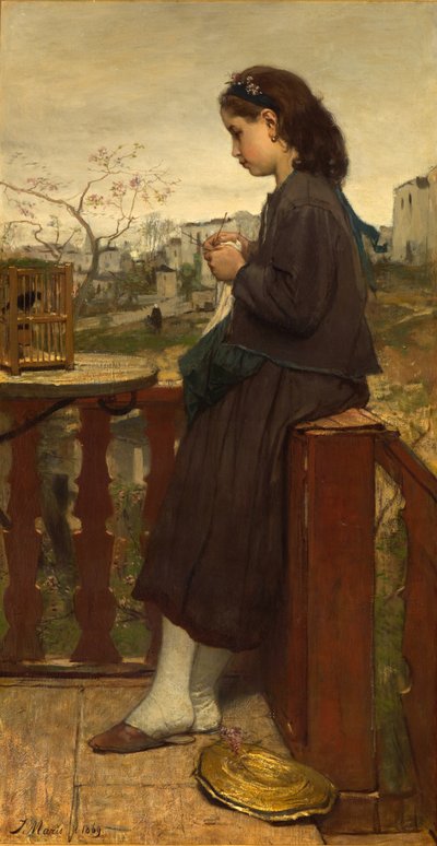 Fille tricotant sur le balcon, Montmartre, 1869 - Jacob Henricus or Hendricus Maris