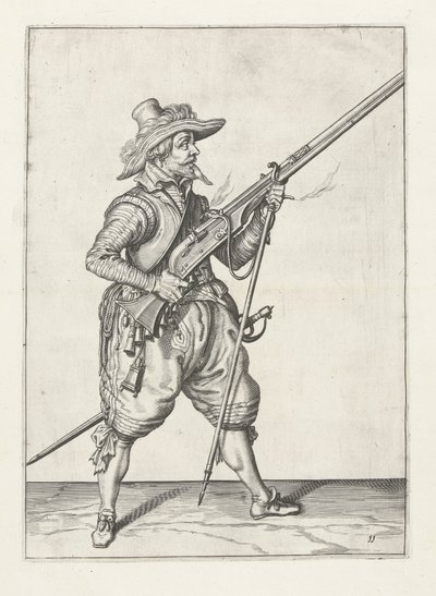 Mousquetaire plaçant son furket en dessous, c.1600 - Jacob II de Gheyn