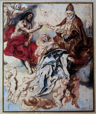 Couronnement de la Vierge par la Sainte Trinité Aquarelle et gouache par Jacob Jordaens - Jacob Jordaens