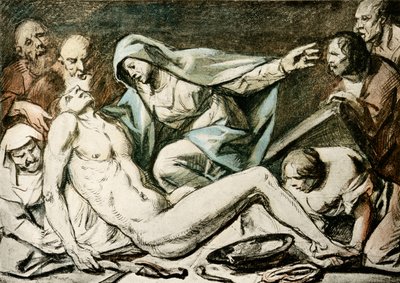 Lamentation du Christ (aquarelle, craie rouge) - Jacob Jordaens