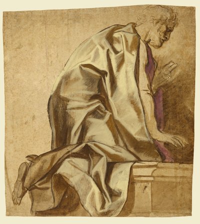 Homme agenouillé, tourné vers la droite (recto) ; Esquisses de figures (verso) - Jacob Jordaens