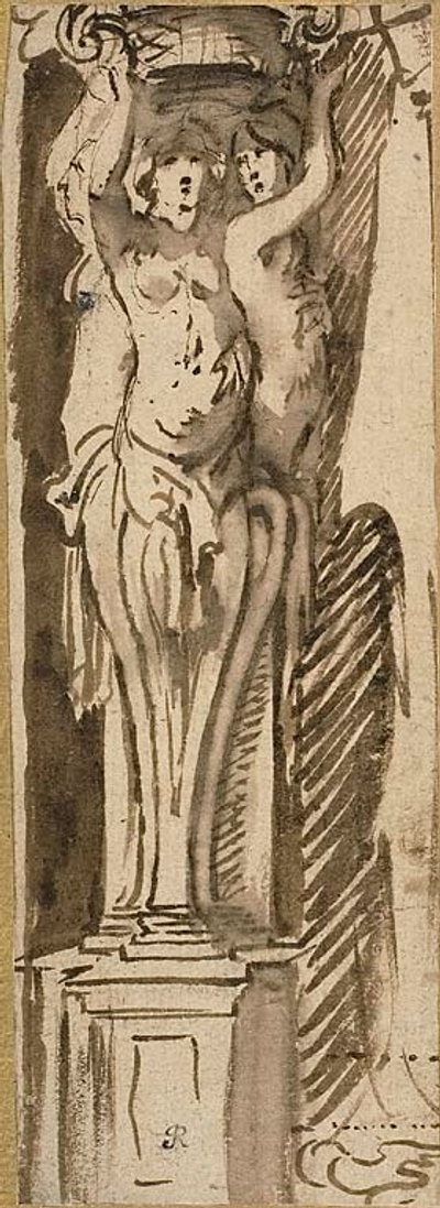 Trois cariatides soutenant un panier - Jacob Jordaens