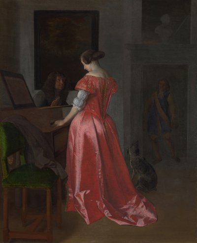 Une femme debout à un clavecin, vers 1675 - Jacob Lucasz. Ochtervelt