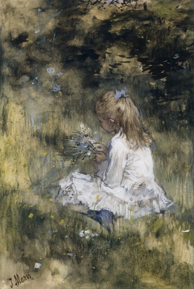 Fille avec des fleurs sur l