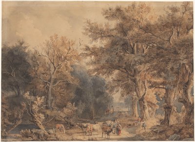 Paysage forestier avec figures et bétail - Jacob Maris