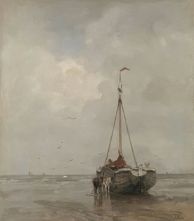 Bateau de pêche à proue large sur la plage de Scheveningen. Vers 1885 - Jacob Henricus or Hendricus Maris