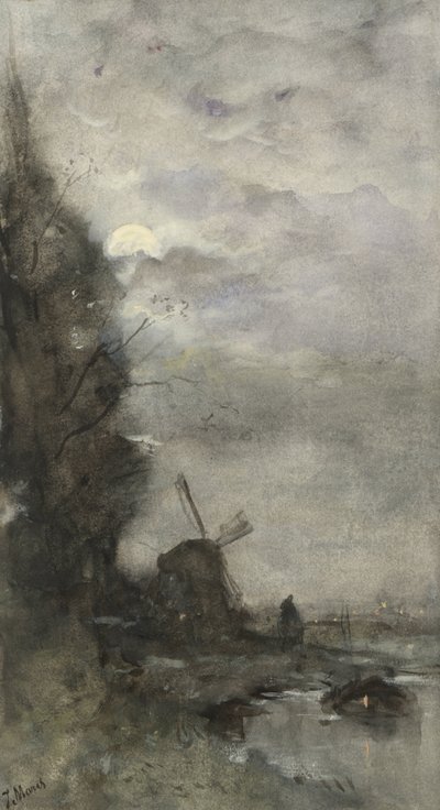 Paysage avec moulin au clair de lune - Jacob Maris