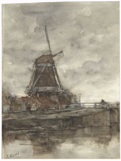 Moulin et le pont près du Noord-West-Buitensingel à La Haye - Jacob Maris