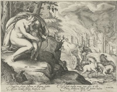 Vénus encourage Cupidon à tirer une flèche sur Pluton - Jacob Matham (attributed to)