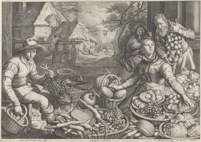 Scène de marché et repos pendant la fuite en Égypte - Jacob Matham