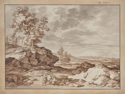 Paysage avec village et deux paysans - Jacob Matthias Schmutzer