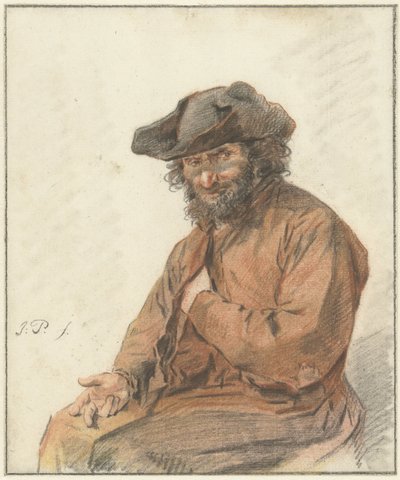 Homme assis avec de longs cheveux bouclés et un chapeau noir - Jacob Perkois