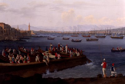 La baie de Naples près de Santa Lucia montrant les flottes navales revenant d