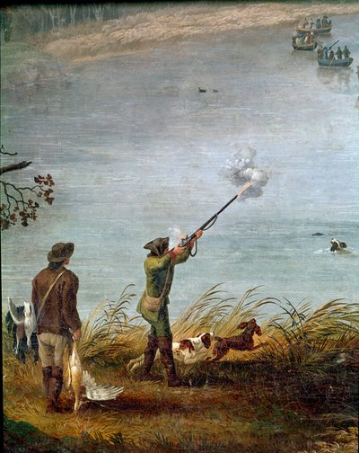 La chasse à la foulque de Ferdinand Ier des Deux-Siciles (ou Ferdinand IV de Naples) (1751-1825) sur le lac Fusaro près de Naples, Italie (Ferdinand IV chassant la foulque sur le lac Fusaro) (détail) - Jacob Philippe Hackert