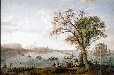 La chasse à la foulque de Ferdinand Ier des Deux-Siciles sur le lac Fusaro près de Naples, Italie - Jacob Philippe Hackert