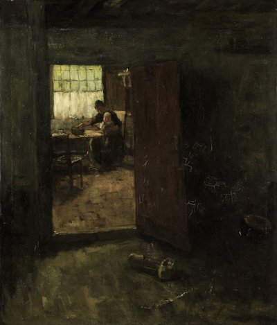 Intérieur domestique avec paysanne et enfant - Jacob Simon Hendrik Kever